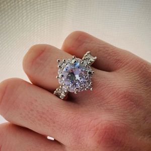 Sterling Silver CZ Cigar Band Ring Round Marquise